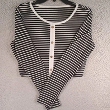 ROMWE Womens Multicolor Striped Crop Top Size Medium Long Sleeve Round Neck Soft