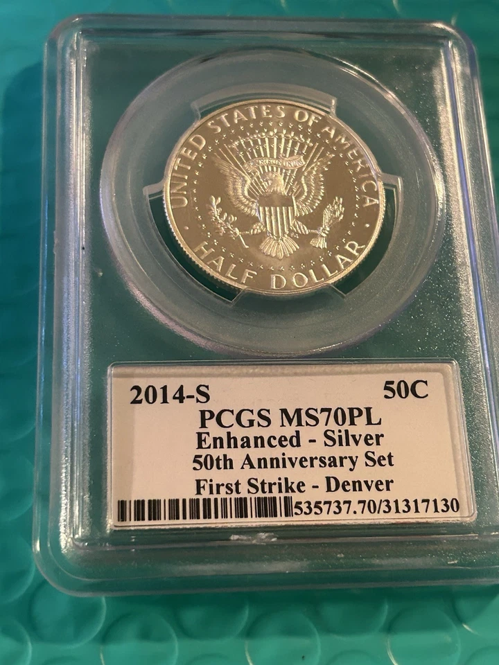 2014-S Enhanced Silver Kennedy Half Dollar PCGS MS70PL 50th. First Strike Denver - Image 2 of 2