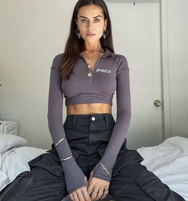Prix Workshop Knight Top Long Sleeve Crop Top Charcoal Gray Size M