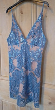 Free People UK12 Night Shimmers Party Mini Dress, Blue, UK 12, RRP $108