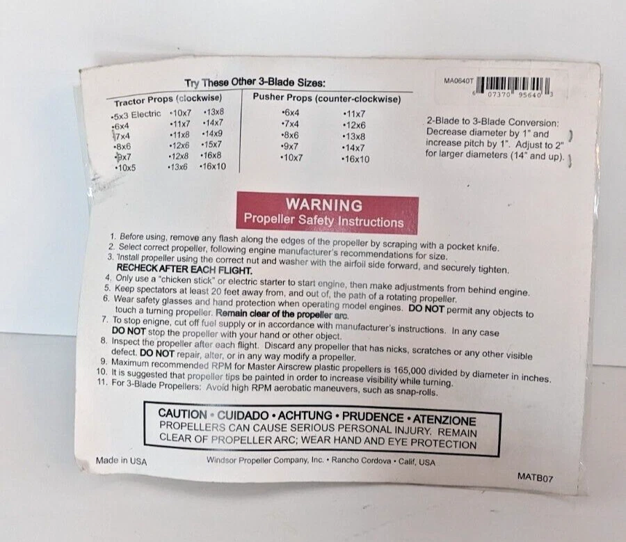 MA0530TE Master Airscrew 3 Blade Propeller 5"x3" - 13x8 cm MATB07 Free Shipping! - Image 2 of 2