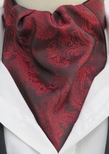 Mens Burgundy & Red Paisley Satin  Ascot Cravat / Pocket square