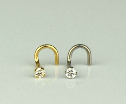 14k Yellow Gold Round Multi Colored CZ Nose Piercing - Picture 2 of 13