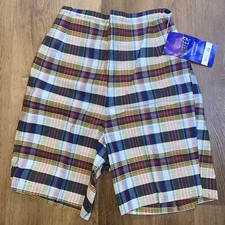 Vtg 1960s Surfer Shorts Womens Misses 12 Cotton Plaid Madras High Waist NEW NOS