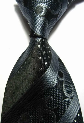 Hot! Classic Patterns Black Gray JACQUARD WOVEN 100% Silk Men's Tie Necktie