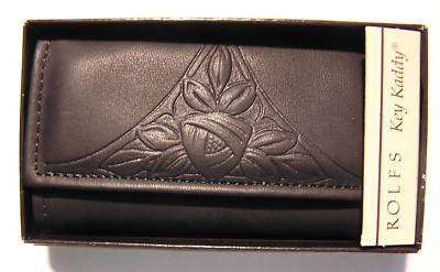 Rolfs 5 Hook Black Cowhide Vintage Key Kaddy Case With Tags ~ Design on Front