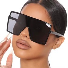 Vintage Shield Sunglasses Boho Large Oversized Frame Metal Hinge Sunscreen Glass