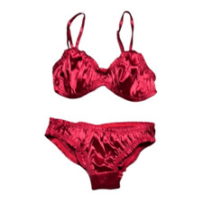 Illuminate Red Satin Pin Up Style bra and panty lingerie set Large