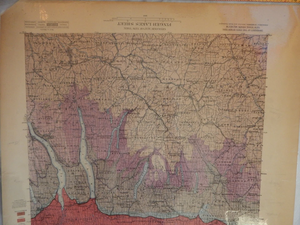 Antique Colored Map New York State Museum 1901 Geologic Finger Lakes Laminated - Image 2 of 4