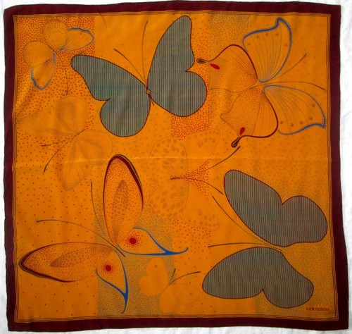 Foulard Valentino En Soie Vintage - Dimensions 78x80 Cm, Vert Et Noir, Authentique