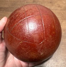 Vintage leather maroon/red square lined  Pattern Bocce Ball Replacement (rlbb#2)