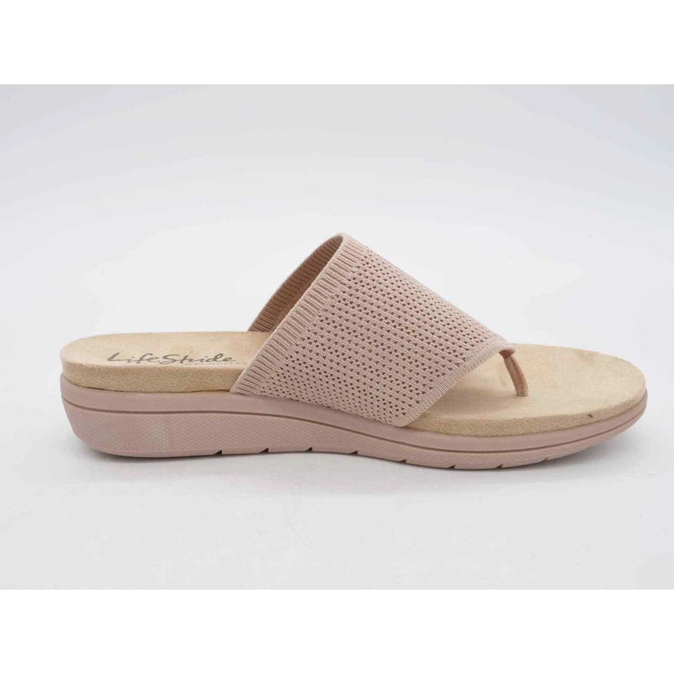 Sandalias LifeStride para mujer 10 beige tela plataforma cuña tacón puntera junto a la piscina Foto 3 de 4