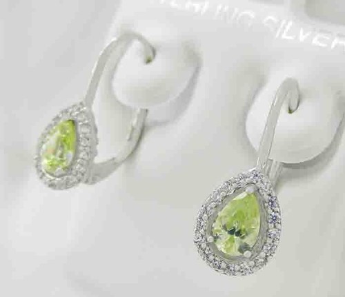 GENUINE WHITE SAPPHIRES & LAB PERIDOT 1.16 Cts DANGLE EARRINGS .925 SILVER - NWT - Picture 3 of 7