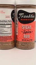 Franklin Barbecue Steak Rub Spice Seasoning (2) 6 Ounce Shakers
