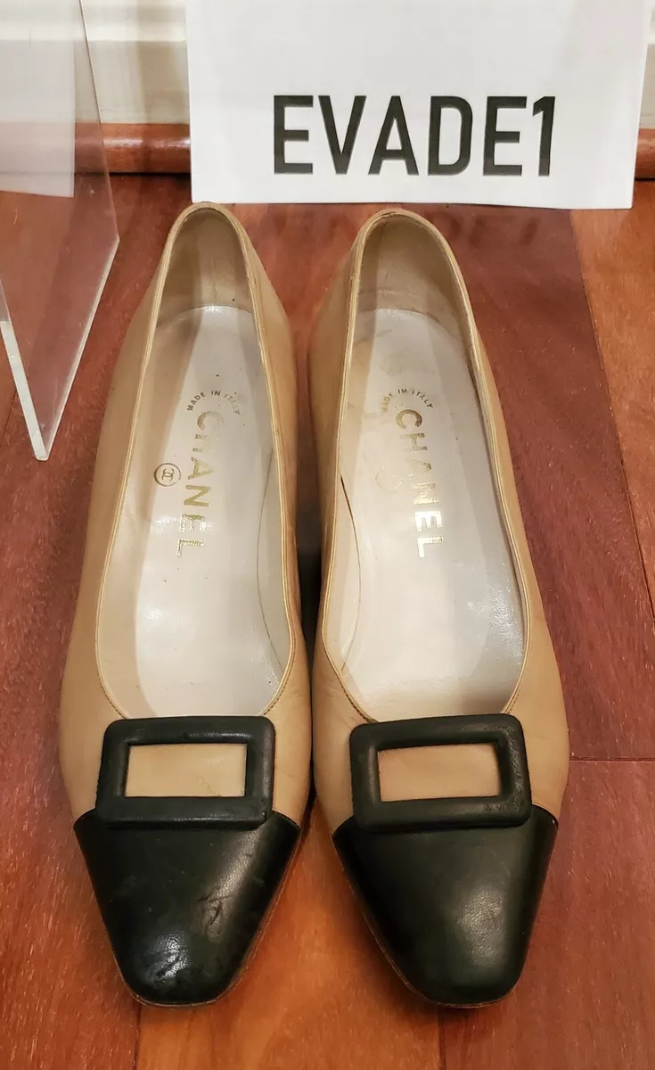 Vintage Leather Black Beige Chanel Shoes 