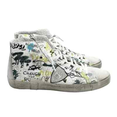 Philippe Model Paris Prsx Sneaker Stiefelette Leder Weiß und Graffiti PRHU ATC2