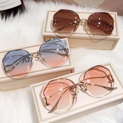 2023 Luxury Round Gradient Sunglasses Women Metal Curved Temples Eyewear Ocean