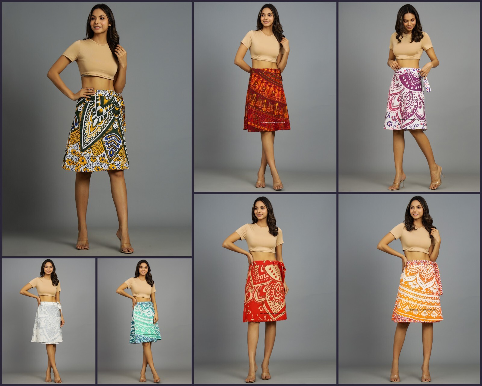 Hippie Bohemio Falda Corta Mujer Lino Envuelva Falda en A Mandala Estampado