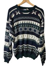 VINTAGE Todays News Sweater Unisex Adult Geometric Pattern Grandpa Fisherman XL