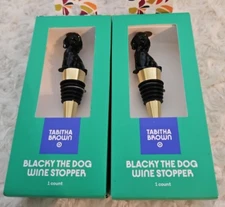 Tabitha Brown Target Black Gold Blacky The Dog Wine Stopper Labradoodle Set of 2