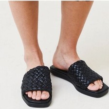 Vince Rumi Leather Woven Braided Open Toe Slip On Flat Sandal Slides 6.5