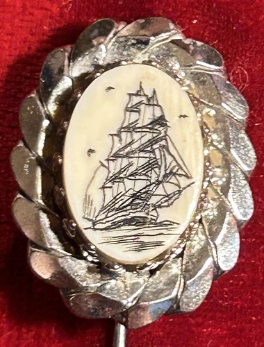 (.925) Sea Voyage Sailing Ships 23” Long Chain Necklace & Lapel Pin. - Picture 7 of 11