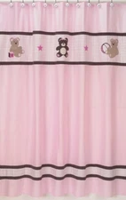 TEDDY BEAR PINK BROWN KIDS GIRL BATH FABRIC SHOWER CURTAIN SWEET JOJO DESIGNS