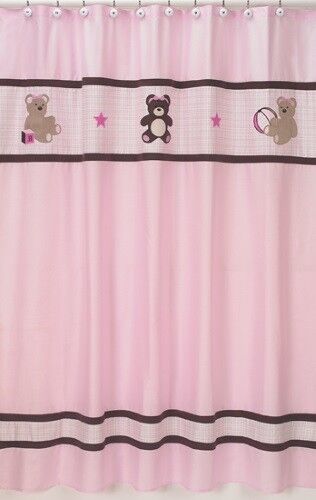 TEDDY BEAR PINK BROWN KIDS GIRL BATH FABRIC SHOWER CURTAIN SWEET JOJO DESIGNS - Picture 1 of 3