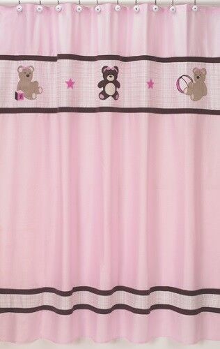 RIDEAU DE DOUCHE OURS EN PELUCHE ROSE MARRON ENFANTS FILLE TISSU DE BAIN DOUX MOTIFS JOJO - Photo 1 sur 3