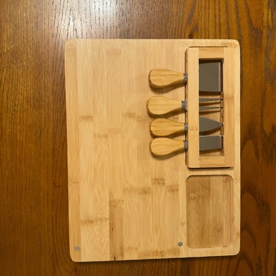 Bamboo Charcuterie Board Set with Magnetic Stainless Steel Cutlery Stand