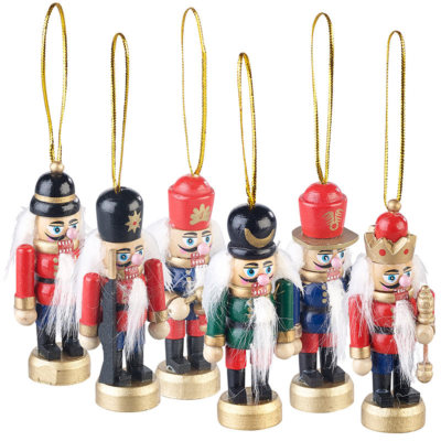 infactory 6er-Set Holz-Weihnachtsbaum-Schmuck ''Nussknacker'', handgefertigt, 8 cm