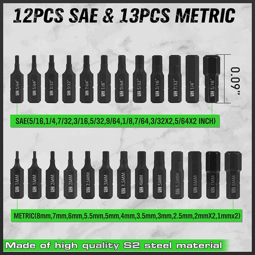 SWANLAKE 26-Piece Hex Head Allen Wrench Drill Bit Set, 1/4Hex Shank Quick Change - Picture 3 of 12