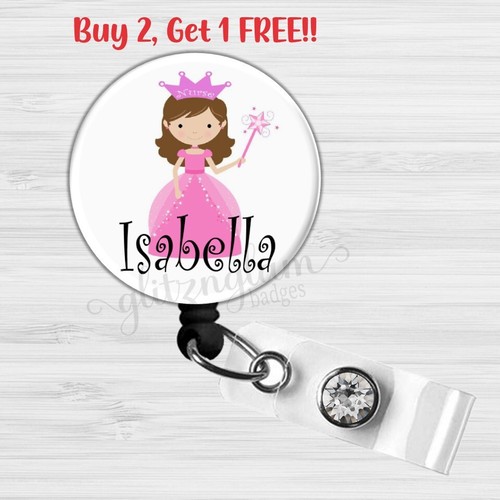 Princess Personalized Retractable Badge Reel, Custom Fairy Godmother Badge 1110A - Picture 2 of 9