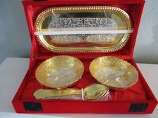 ARSALAN GANGA JAMANA MINAR CHIP & DIP TRAY OPEN SALT BOWLS GOLD & SILVER PLATED