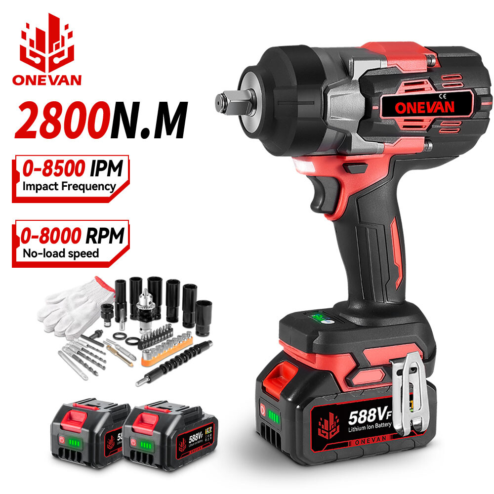 2800Nm Cordless Impact Wrench Gun 1/2'' Brushless High Torque Drill W/ 2xBattery