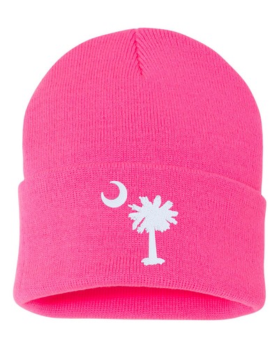 SC PALMETTO TREE MOON - Embroidered Cuffed Beanie Hat, Winter Hat, beanie - Picture 7 of 9