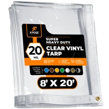 8' x 20' Clear Vinyl Tarp - Super Heavy Duty 20 Mil Transparent