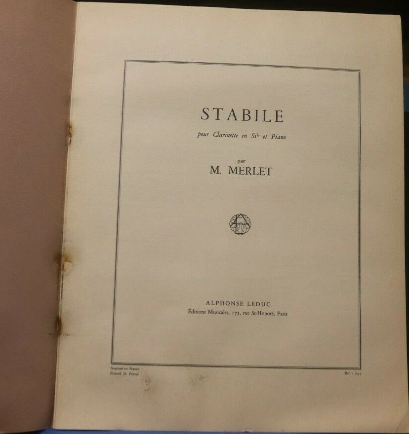 Clarinet & Piano Stabile by Michel Merlet New Out of Print - Image 2 of 3