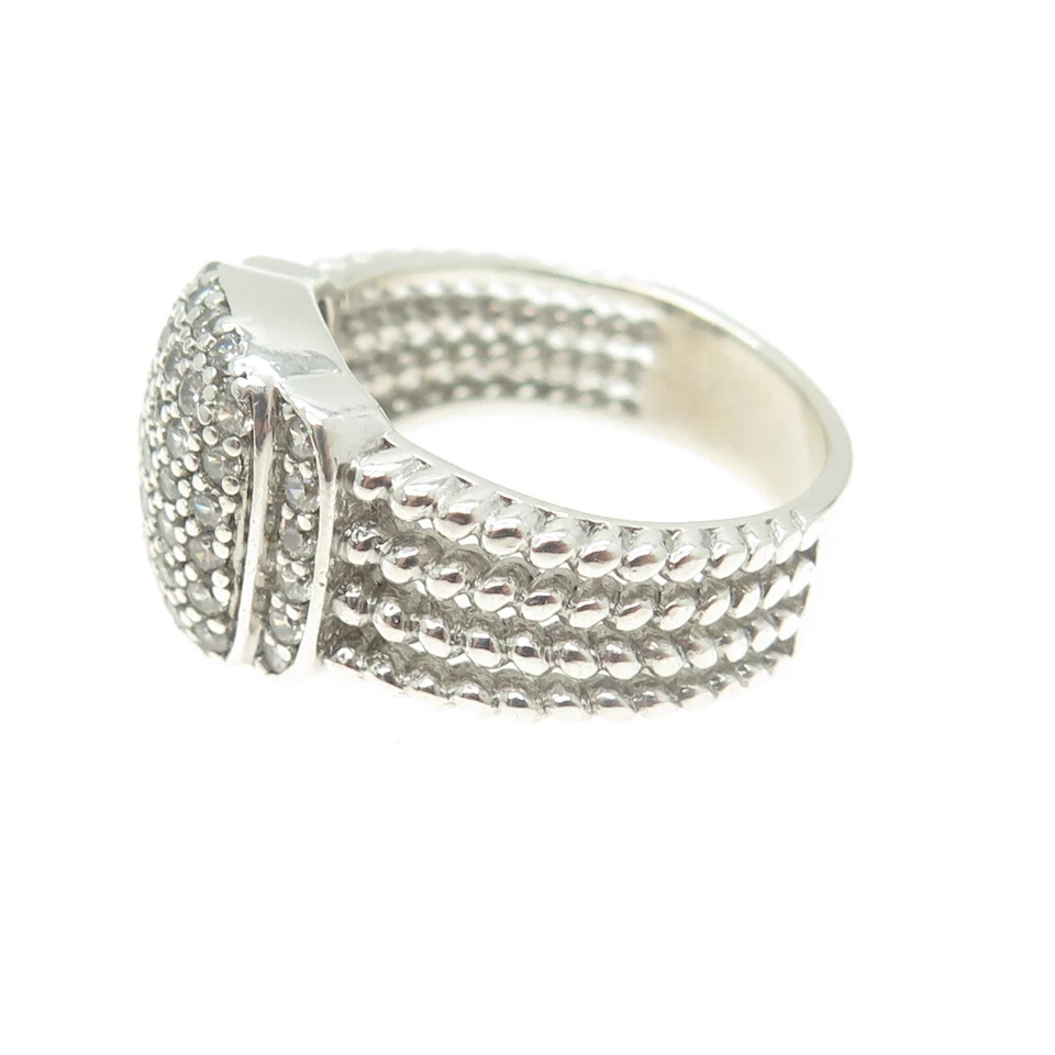 Anillo cuadrado de plata de ley 925 corte redondo C Z racimo talla 7,25 Foto 4 de 4