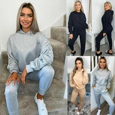Women  s Ladies Ruched Sleeve hoodie top and bottom suit Lounge Set Tracksuit Set