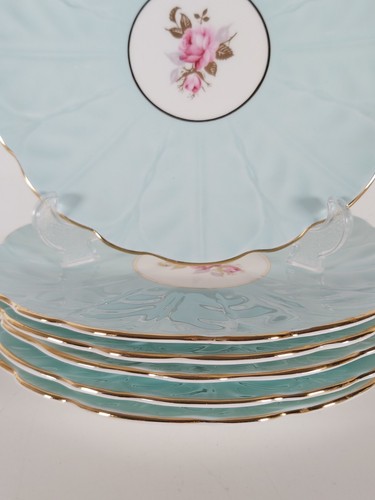 Aynsley Aqua Blue Floral Gilded Dessert Set For Six - Picture 10 of 24