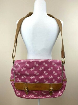 Fossil Pink White Bicycle Bike Messenger Bag Coated Canvas FLAWS READ