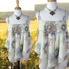 Paisley White Ruffle Blouse Cottagecore Coquette Shabby Boho Romantic Flowy 4