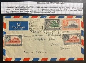 1953 Honiara British Solomon Island Airmail Cover To Oran Algeria