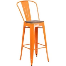 Flash Furniture 30" Metal Bar Stool in Orange and Wood Grain