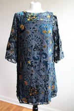 Carolina Belle 2 Burnout Floral Velvet Bell Sleeve Keyhole Back Shift Dress