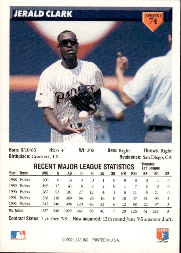 1993 Donruss #74 Jerald Clark - Image 2 of 2