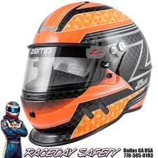 Zamp RZ-65D Carbon Flo Orange/Yellow Graphic Racing Helmet SA2020 Size Small