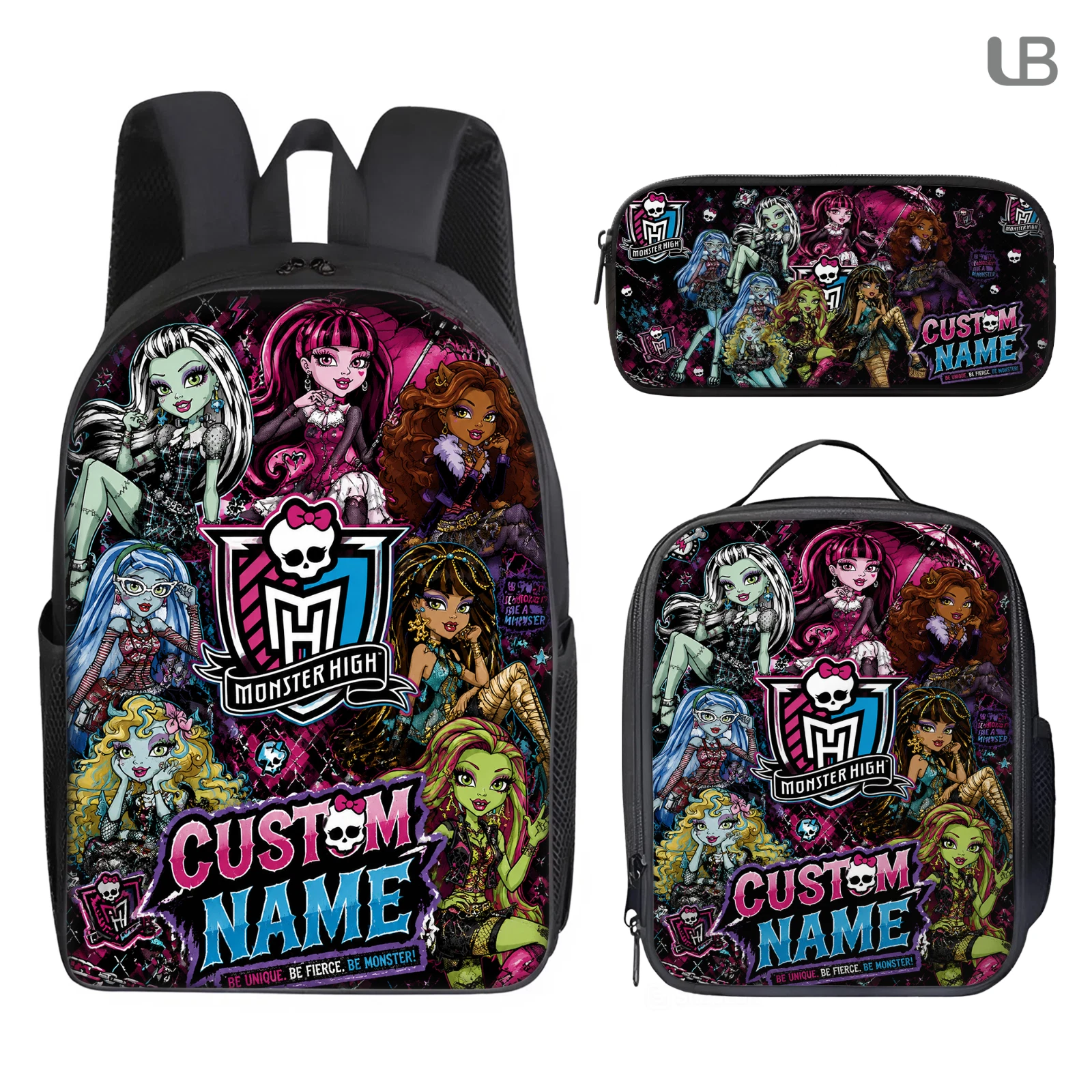 Personalized Monster High Backpack Set, Custom Name School Bag, Lunch Bag & Penc