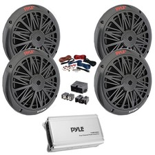 4x Pyle 6.5'' 200W Max 2-Way Marine Speakers, 4-Channel Amp W/Kit, Quick Connect